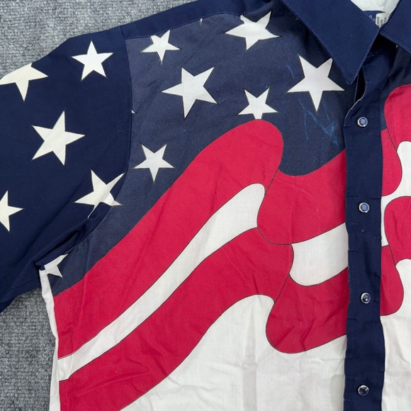 Wrangler Shirt Men 17.5 36 XL Xlong Tails American Flag Western Button Up *FLAWS - Picture 9 of 16